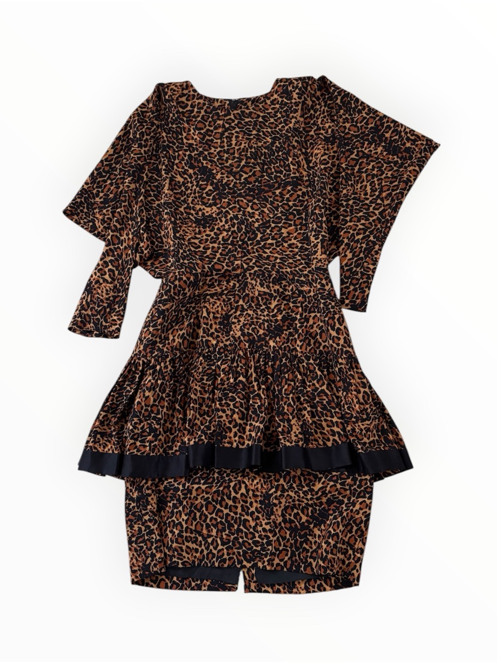 Vintage St. Gillian 80s Silk Leopard Batwing Sleeve Dress, Size 8